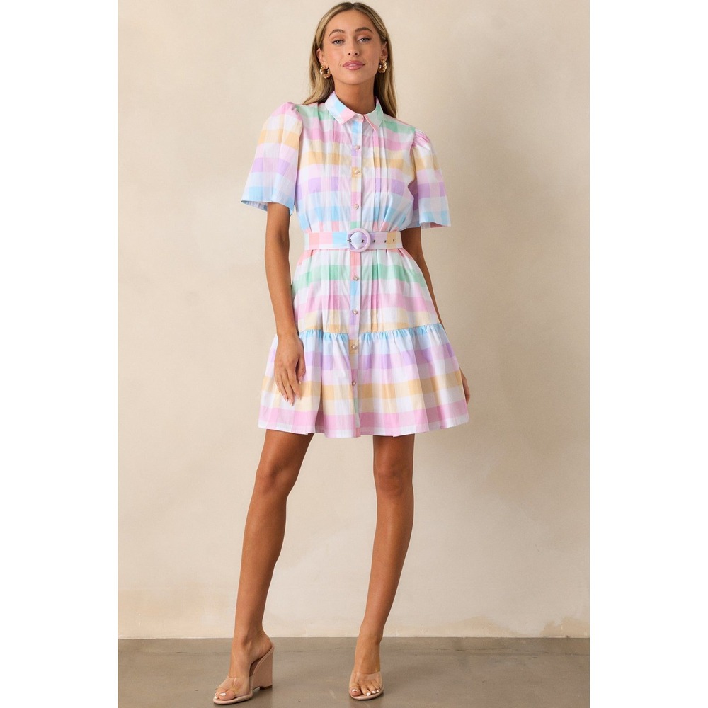 NWT Prosperina Fairfax Pastel Plaid Cotton Mini Dress (MSRP: $148)‎ Sz S